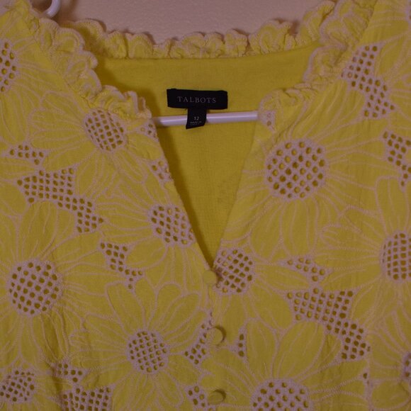 Talbots Women's Floral Eyelet Fit & Flare Summer Dress Preppy Patchwork Coquette - Picture 5 of 9